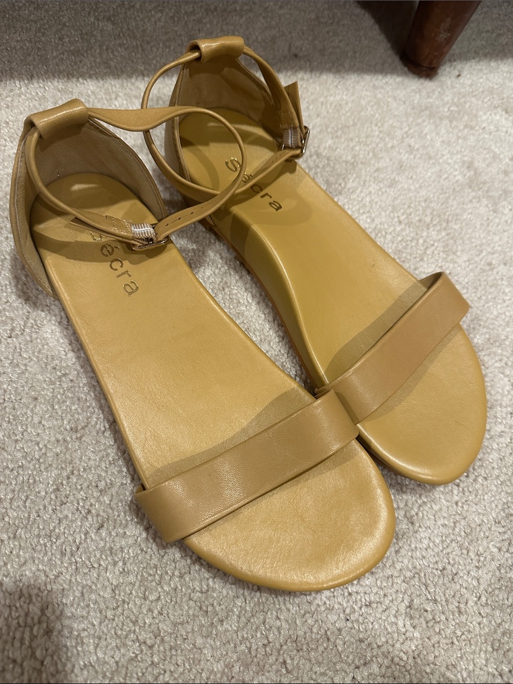 Secra Poppy Leather Sandal Minimal Ankle-Strap Arch Support Tan